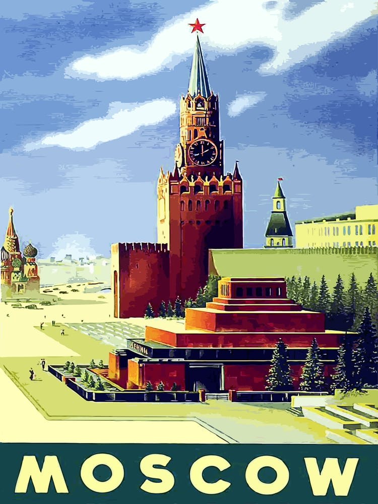 Moscow, Red Square, Soviet Vintage Travel Poster
