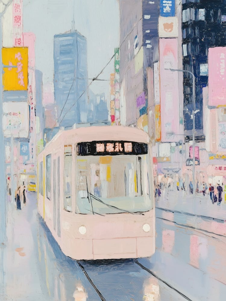 Travel Tokyo Bus Pink Painting Shibuya Street Poster