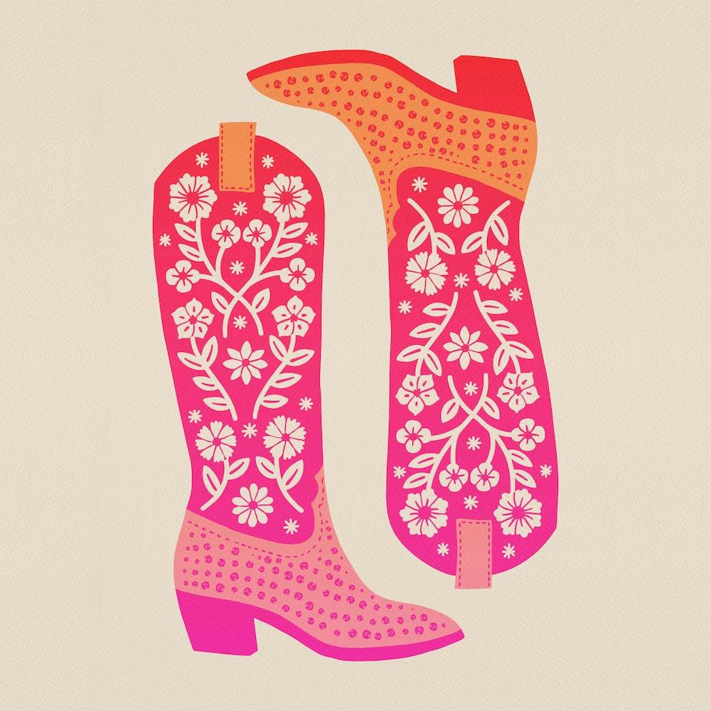 Cowgirl Boots   Hot Pink Ombre Square