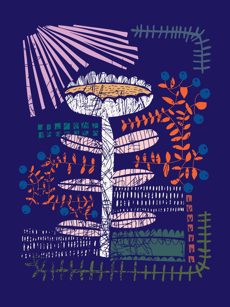 Block print bold flower blue