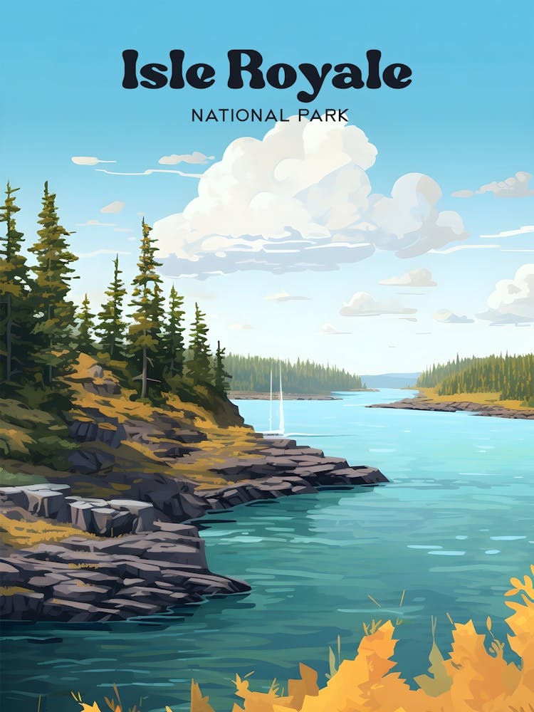 Isle Royale National Park Michigan Lakeview Modern Travel Art