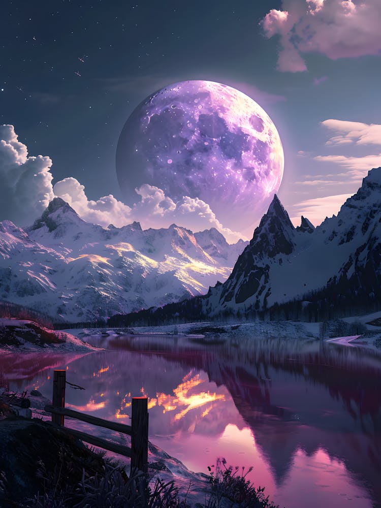 Full Moon Over Mountains