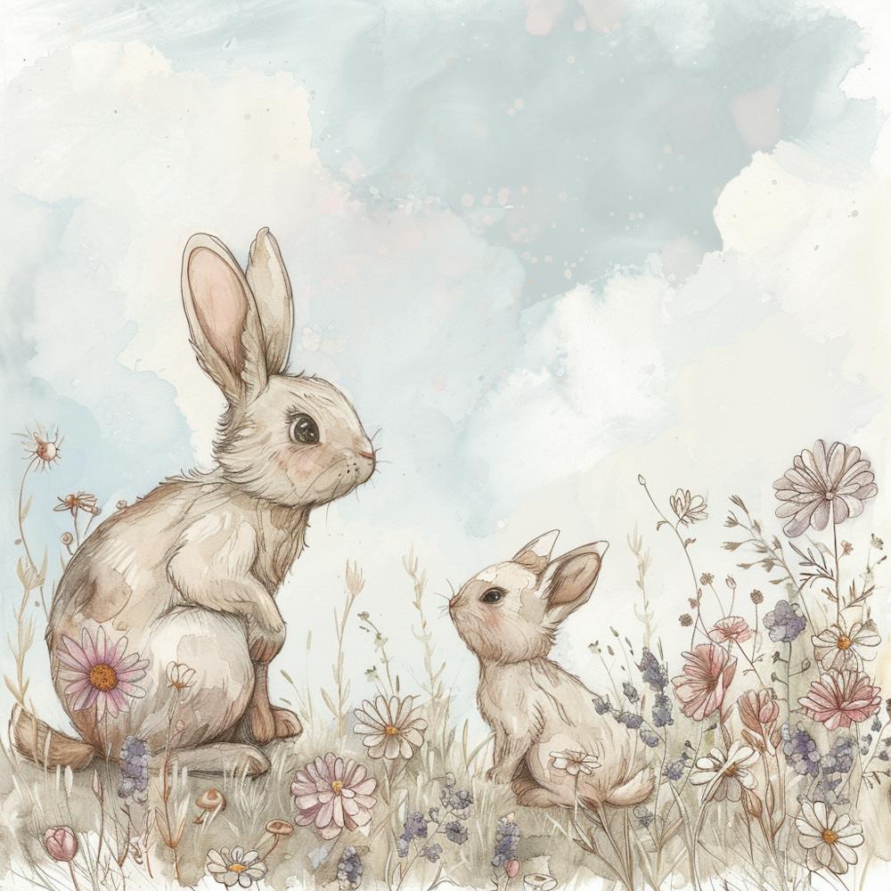 Rabbits In The Meadow