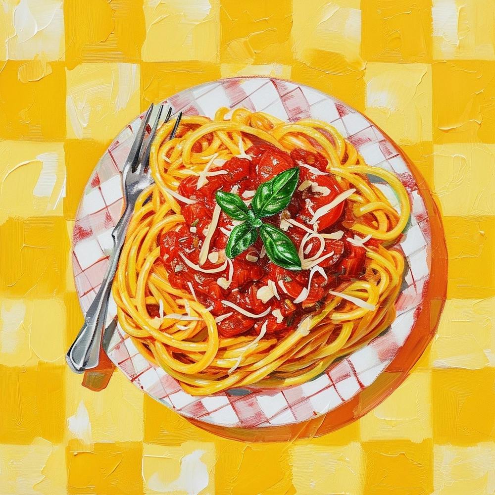 Spaghetti & Tomato Sauce Yellow Checkerboard 3