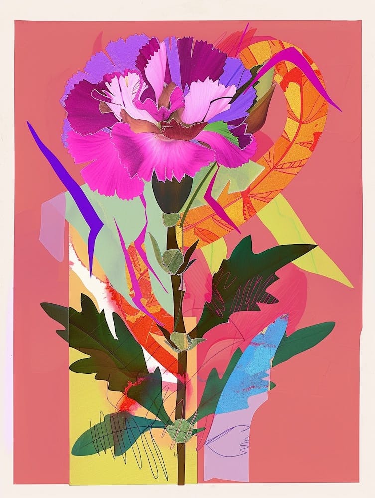 Carnation (Dianthus) 1 Neon Flower Collage