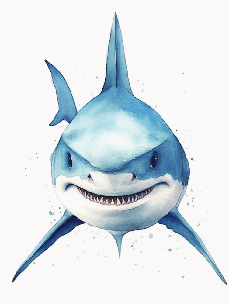 Cartoon Watercolour Blue Shark Kids Nursery 2