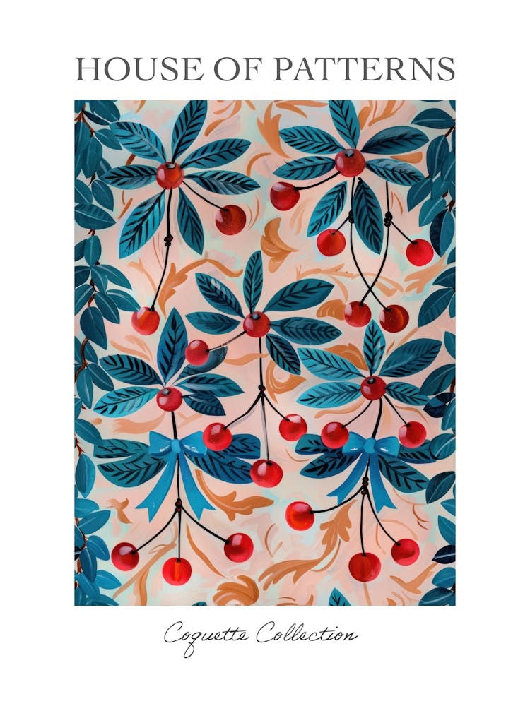 Folk Cherries And Bows 7 Pattern Poster
