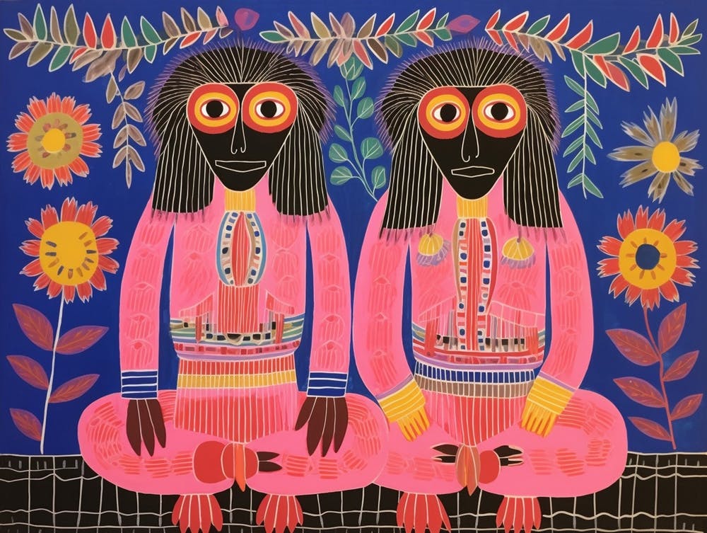 Baboon Folk Style Animal Illustration