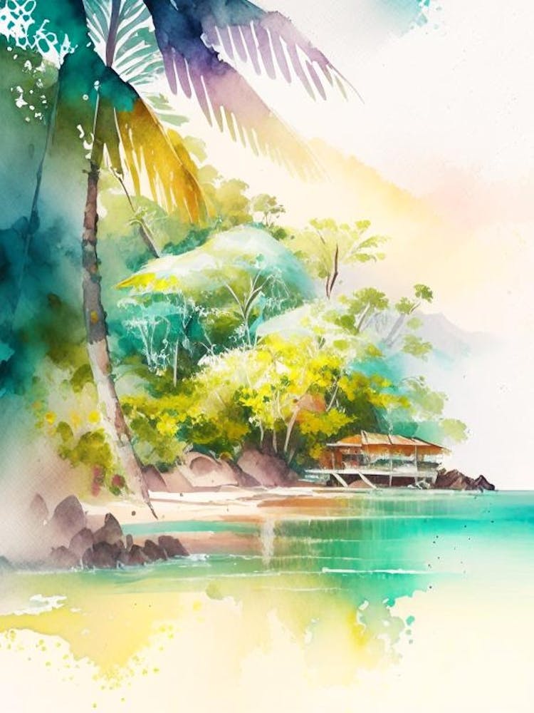 Providencia Island Colombia Watercolour Pastel Tropical Destination
