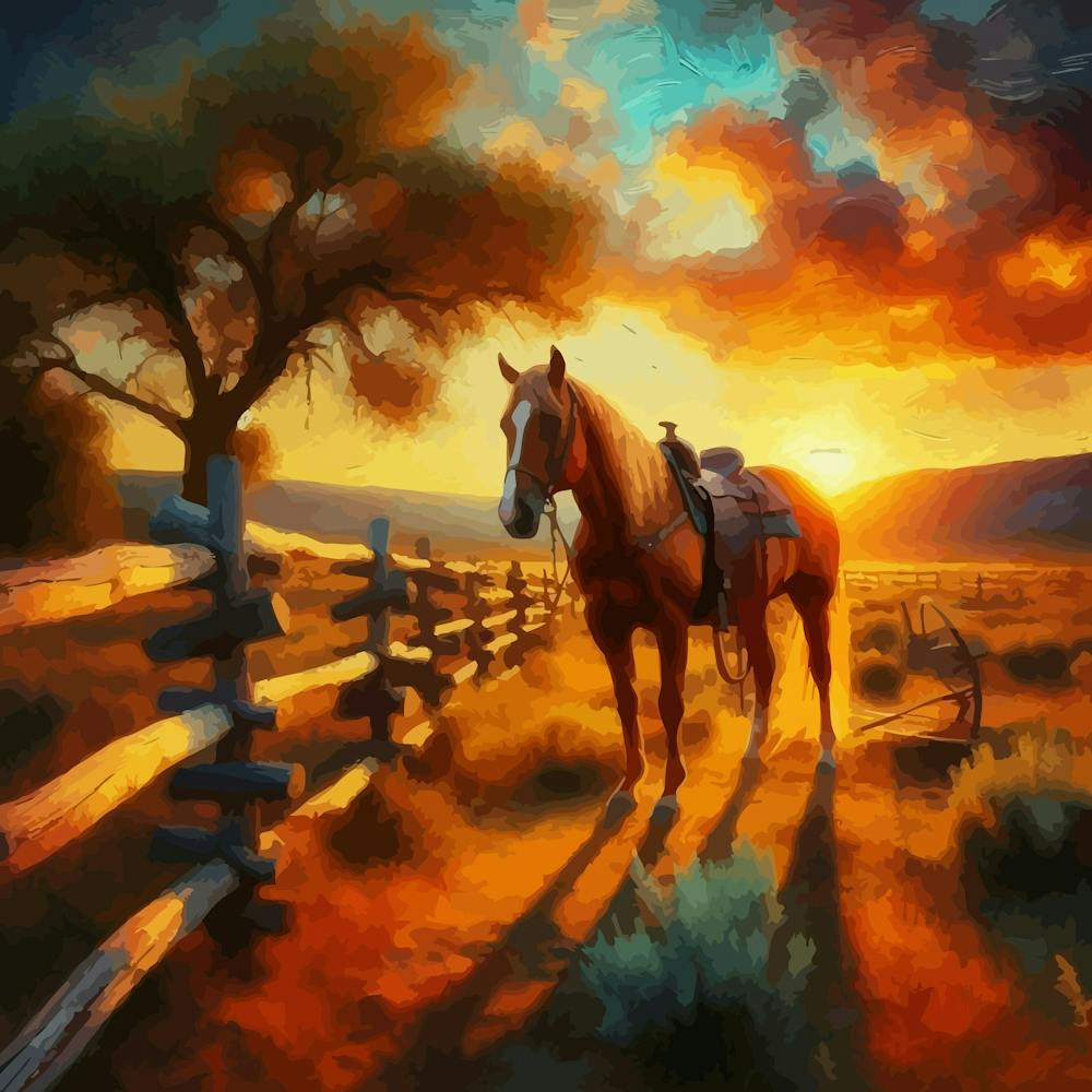 Western Horse At Sunset