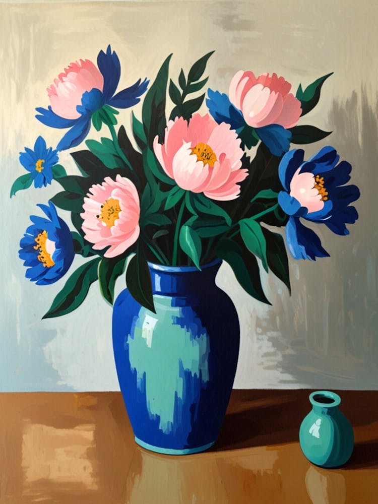 Peonies In A Blue Vase 1