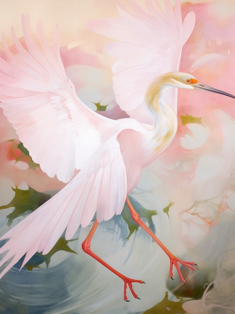 Pink Ethereal Bird Painting Egret 3