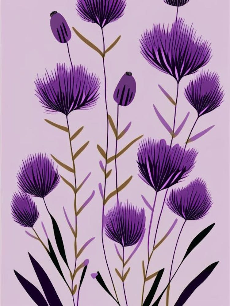 Purple Prairie Clover Wildflower Modern Muted Colours 1