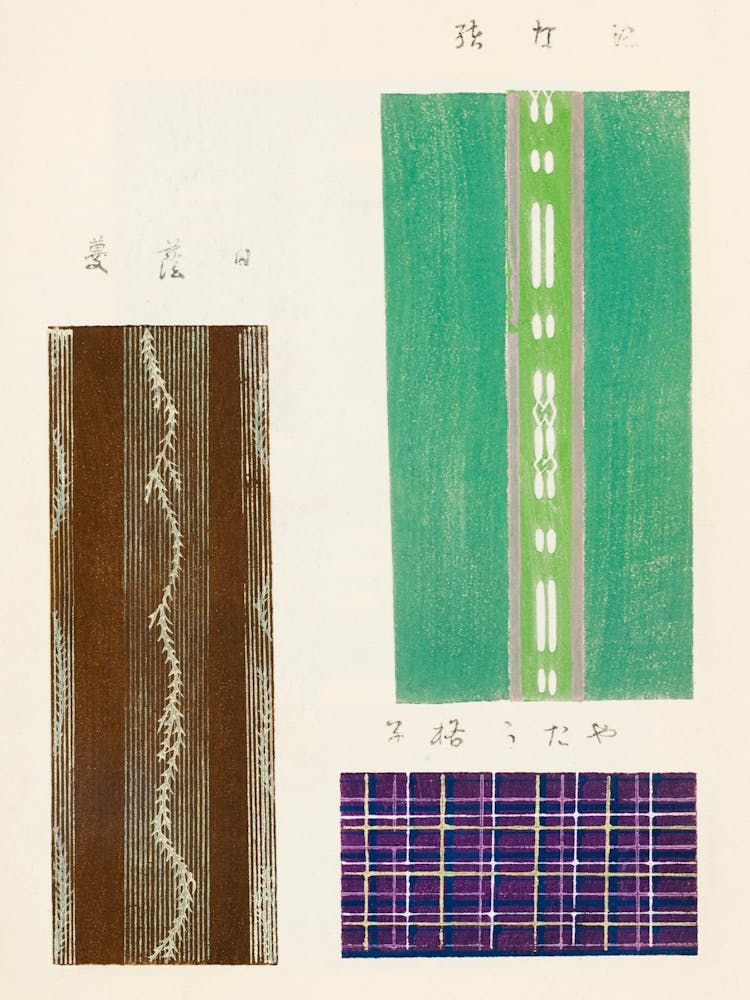 Vintage Ukiyo-e Woodblock Print Of Japanese Textile, Shima Shima, Furuya Korin (153) 1