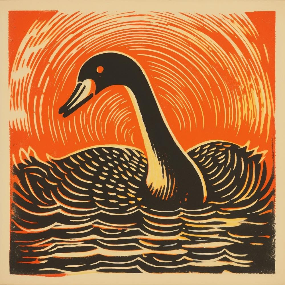 Retro Bird Lithograph Swan 1