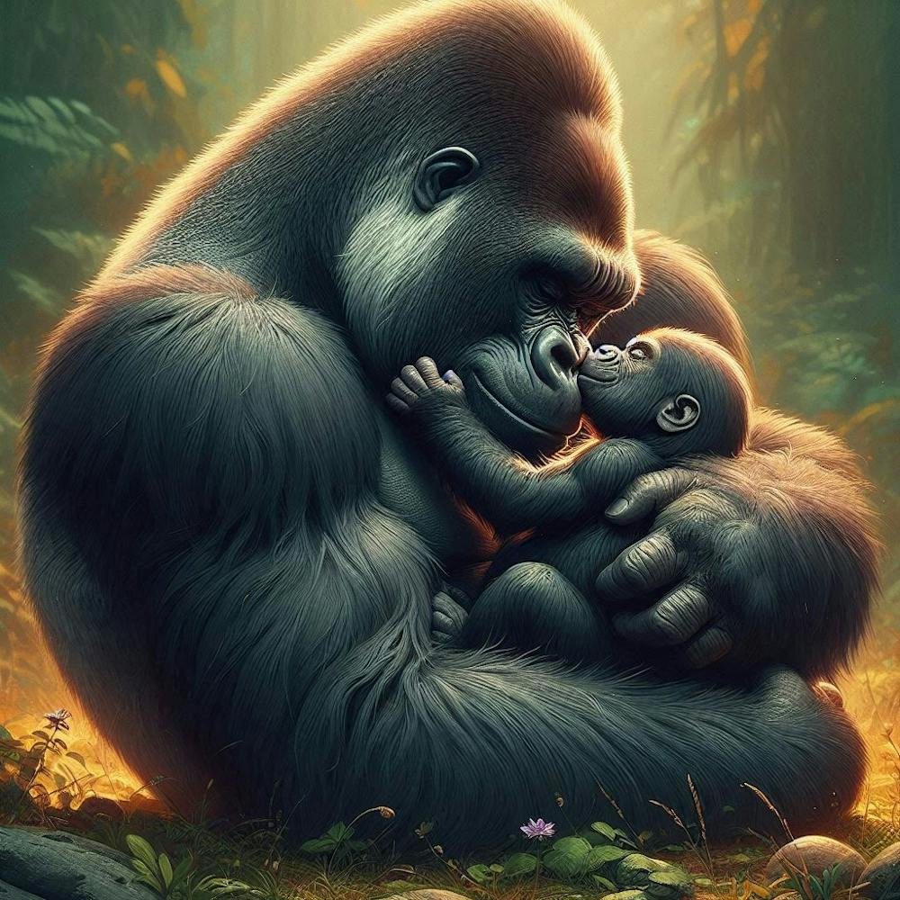Gorilla Hugging Baby