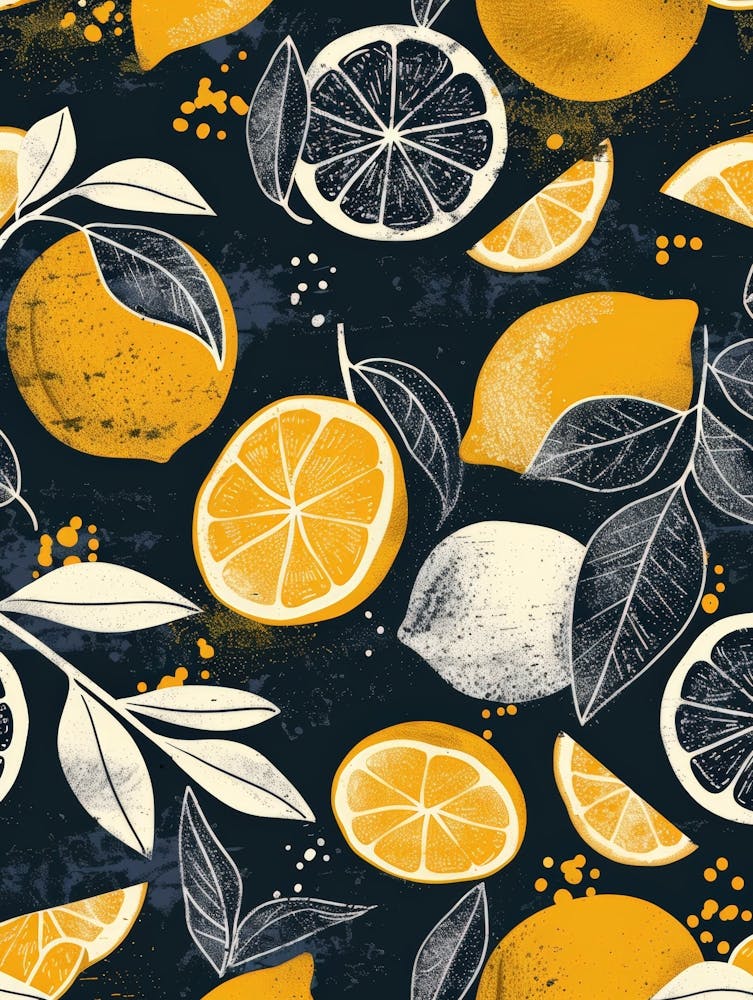Lemons And Leaves Seamless Pattern
