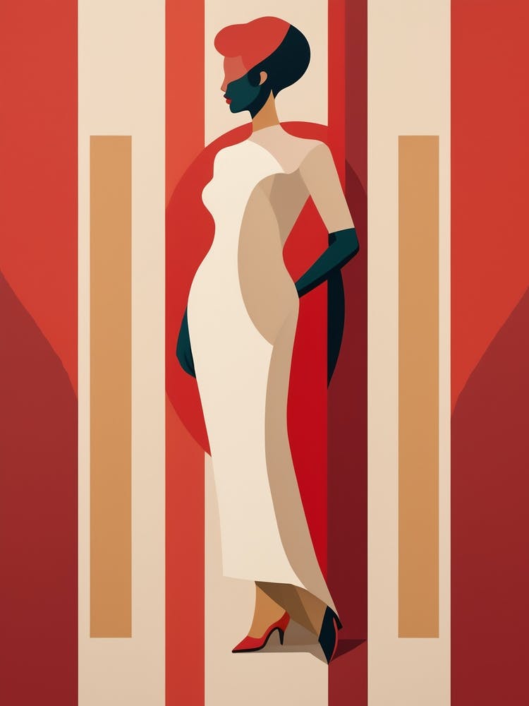 Woman In Red Dress Abstract red and beige Art 1
