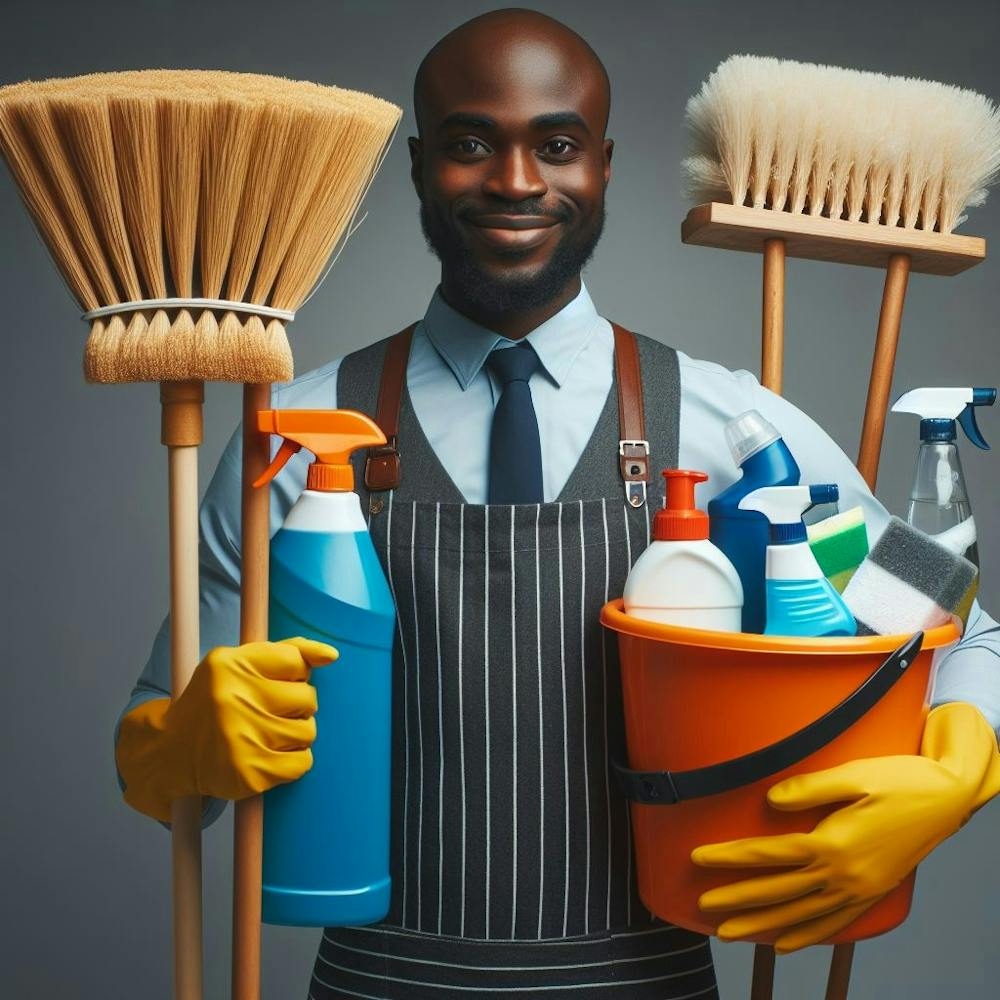 Janitor Holding Cleaning Supplies