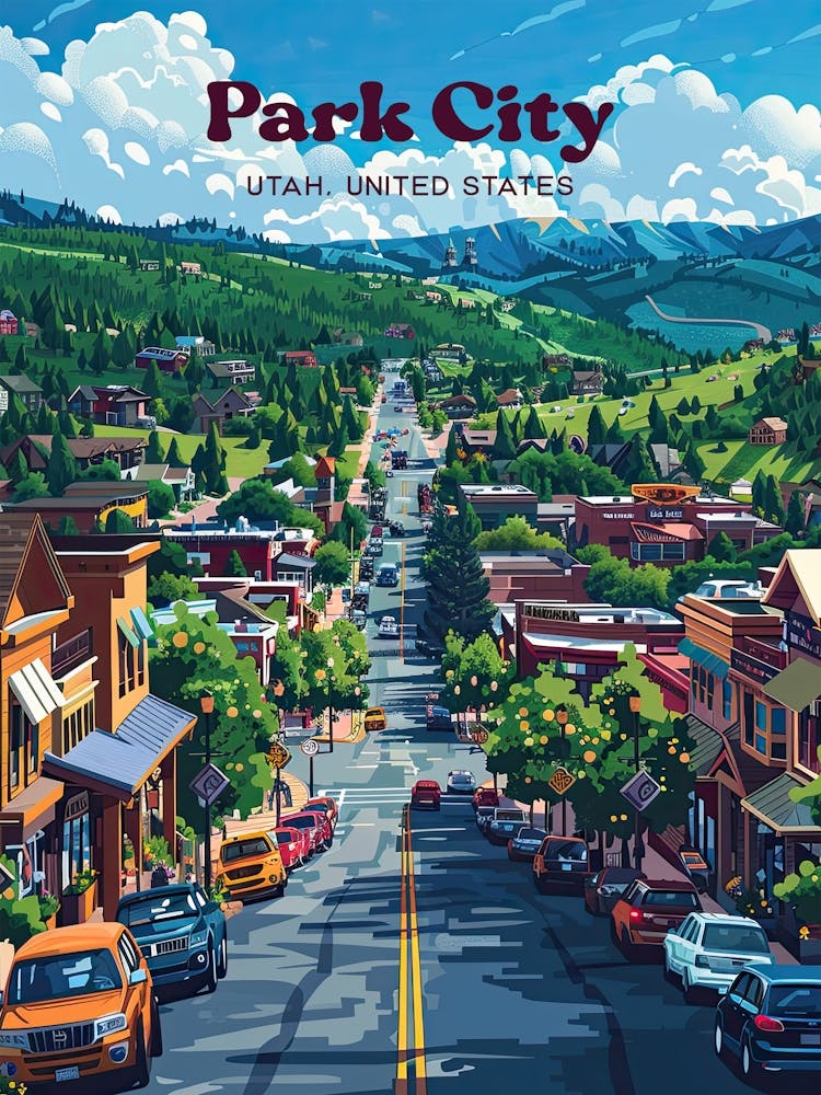 Park City Utah Skiing Art Illustration