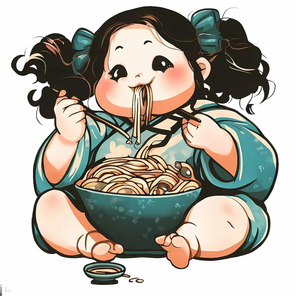 Asian Girl Eating Noodles
