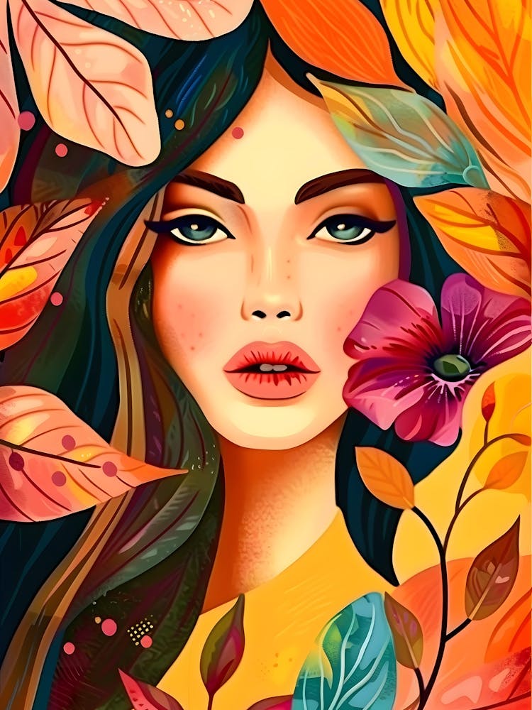 Autumn Girl With Leaves