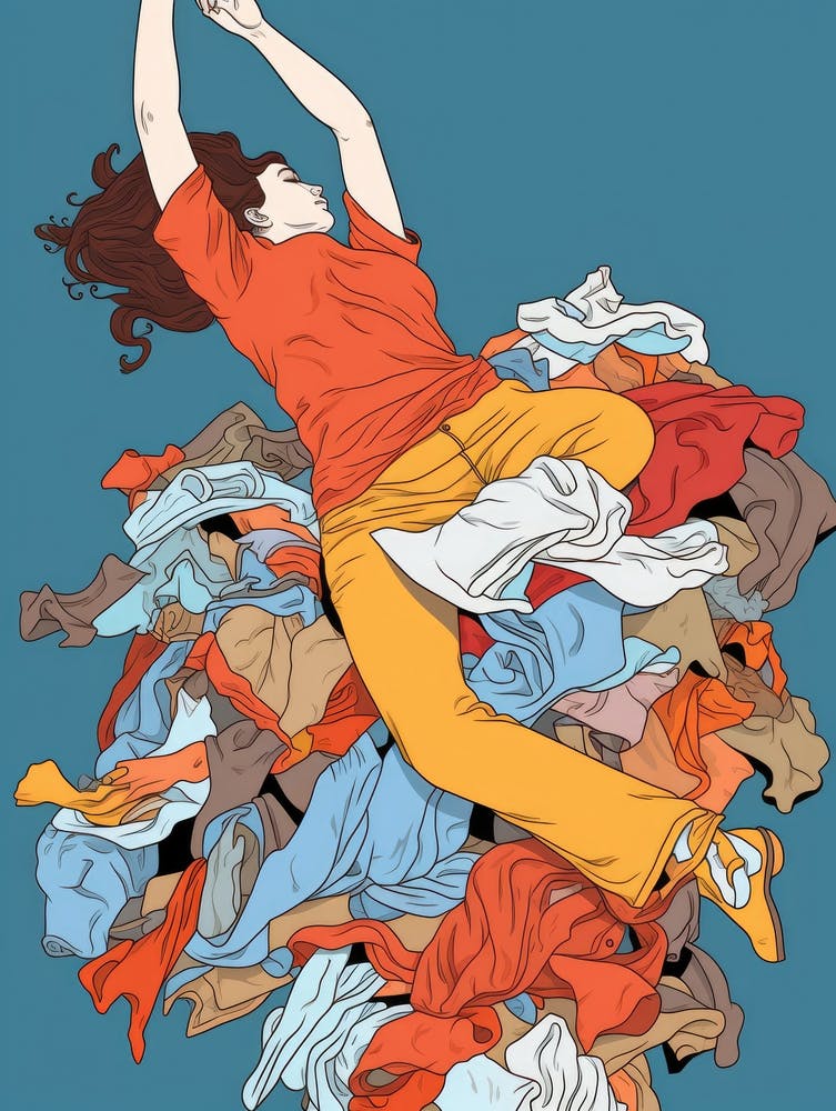 Mädchen in einem Kleiderhaufen