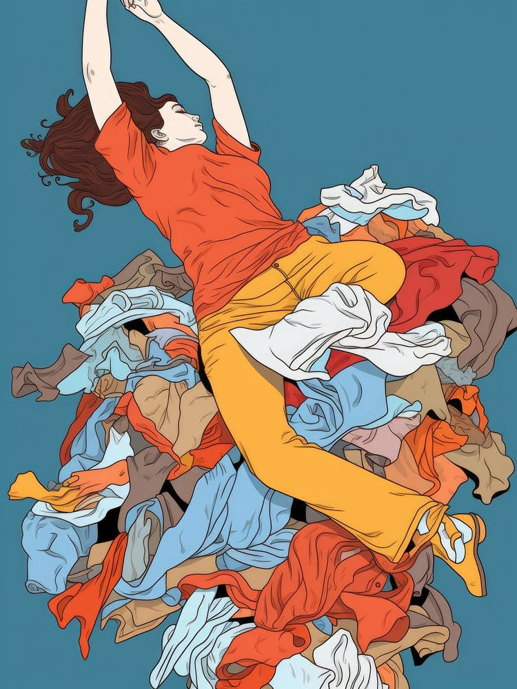 Girl In A Pile Of Clothes