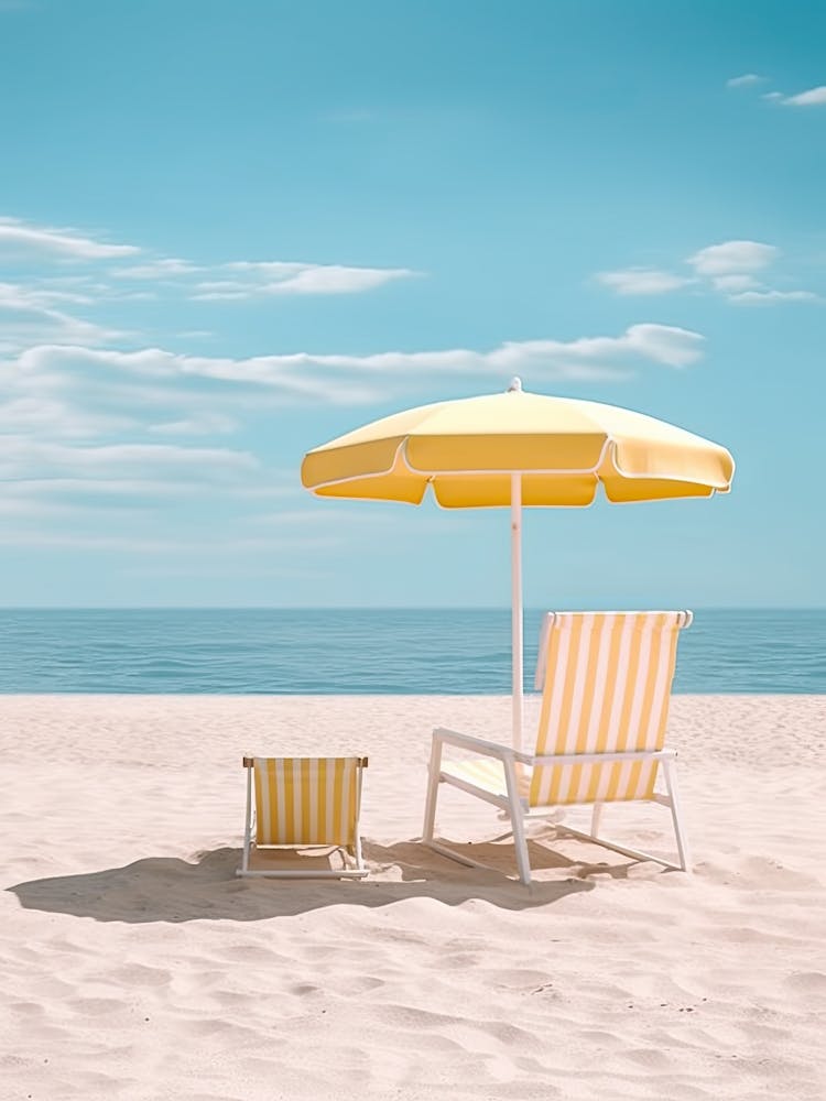 Retro Pastel Sunbeds On The Beach Summer Photography