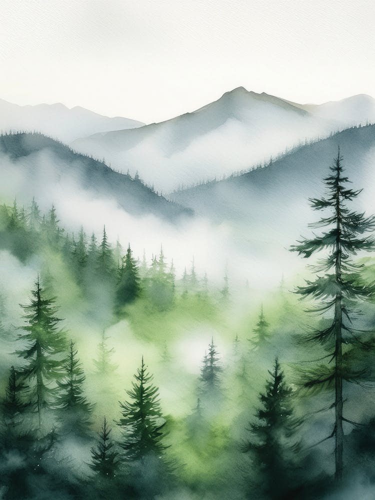 Appalachian Mountains Misty Pine Trees Art Painting, Vintage Landscape, Vintage Landscape, Country Field Wall Art, Botanical Art Poster, Appalachian Mountains Forest Prints Pine Trees.01 (31) 1