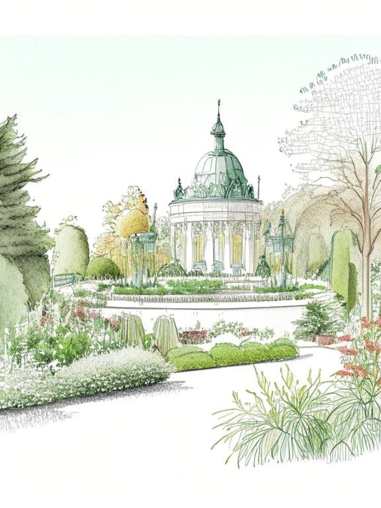 Schönbrunn Palace Gardens, Austria Vintage Pencil Drawing