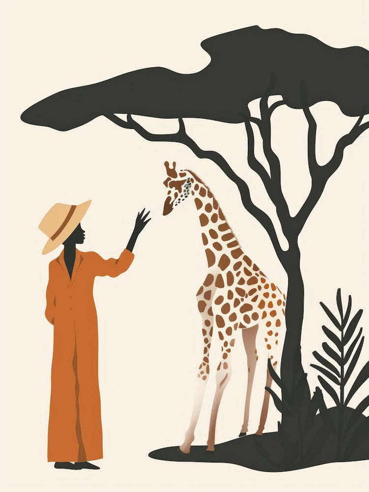 Giraffe And Woman