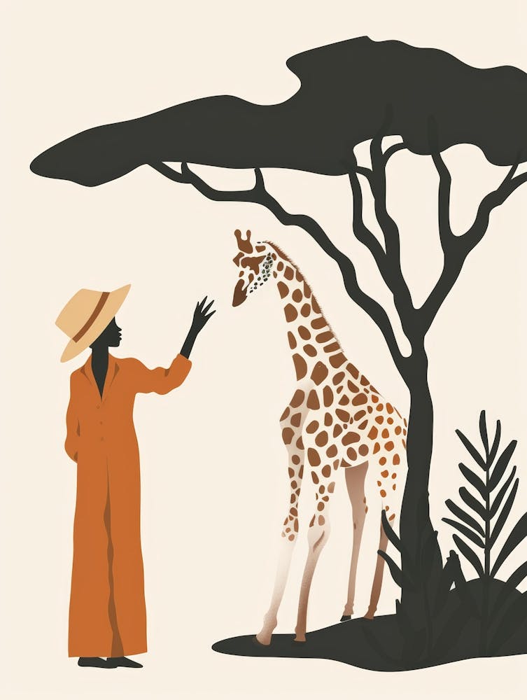 Giraffe And Woman