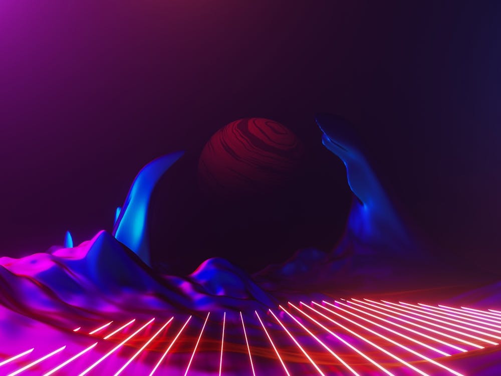 Neon space landscape: Jupiter [synthwave/vaporwave/cyberpunk] — aesthetic retrowave neon poster