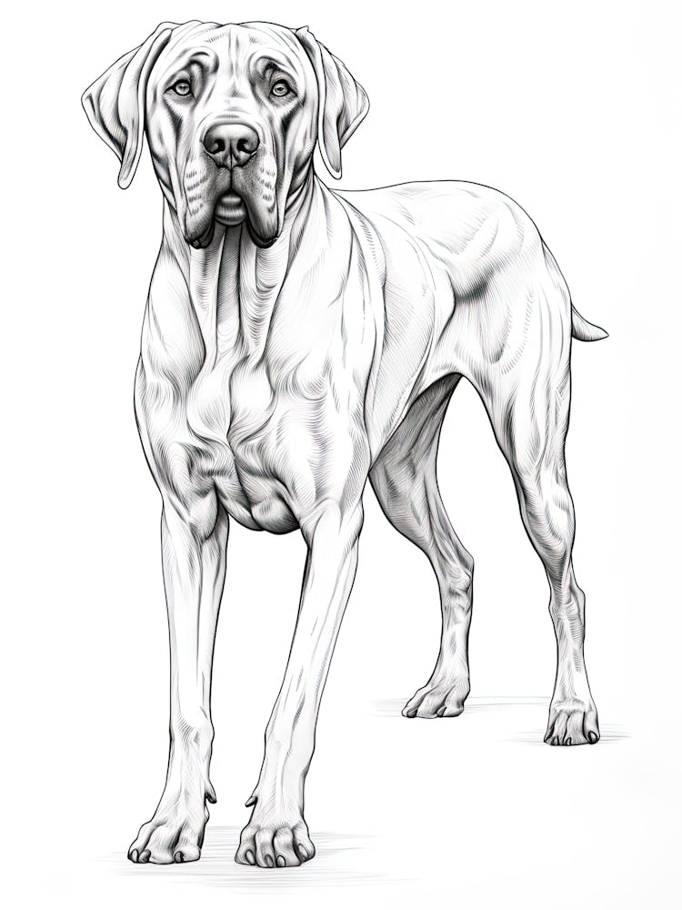 Great Dane Dog, Line Drawing 1