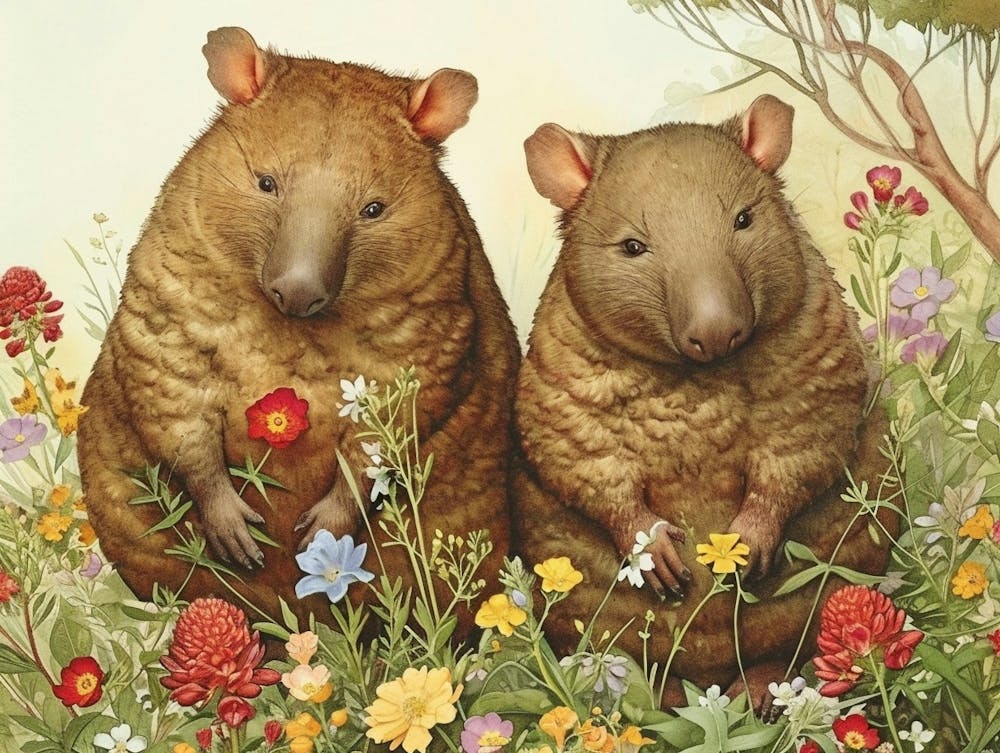 Blumige Tierillustration Wombat 2