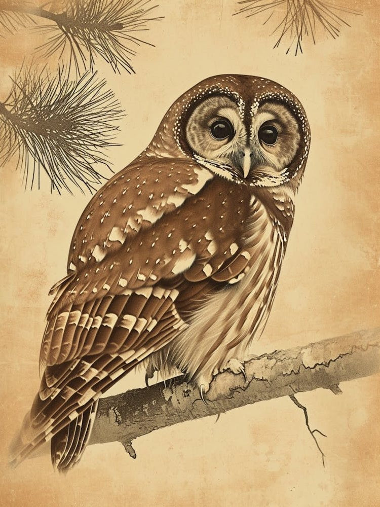 Boreal Owl Vintage Illustration 2