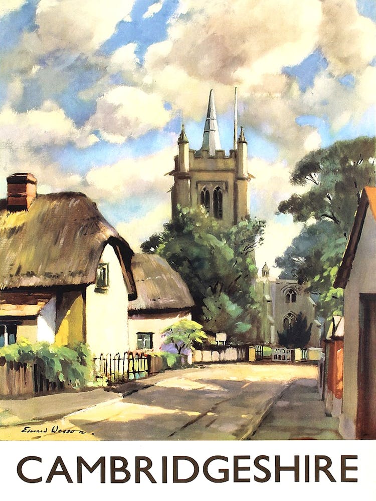 Cambridgeshire, England, Vintage Reiseposter