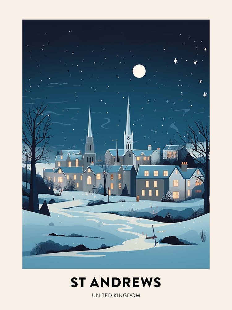 Winter Night  Travel Poster St Andrews United Kingdom 1