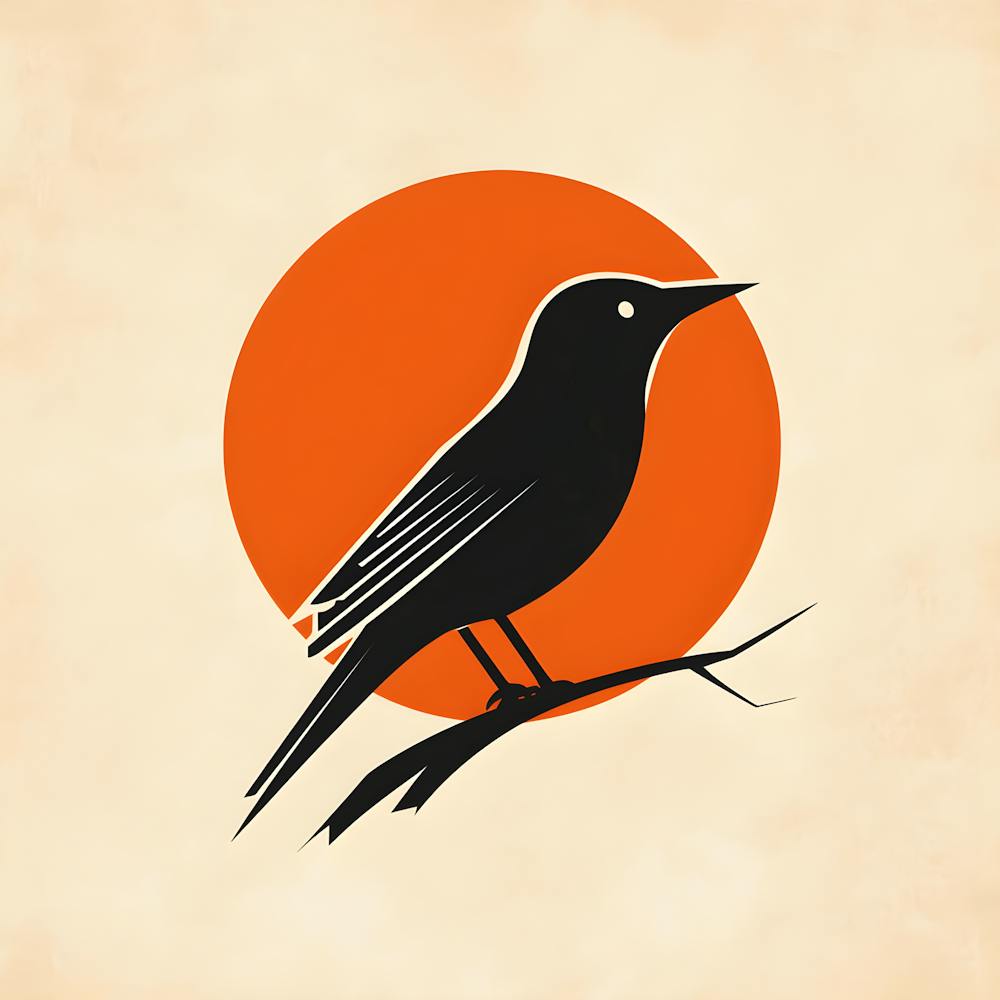 Minimalist Bird Art Modern Black Silhouette With Sun Aesthetic