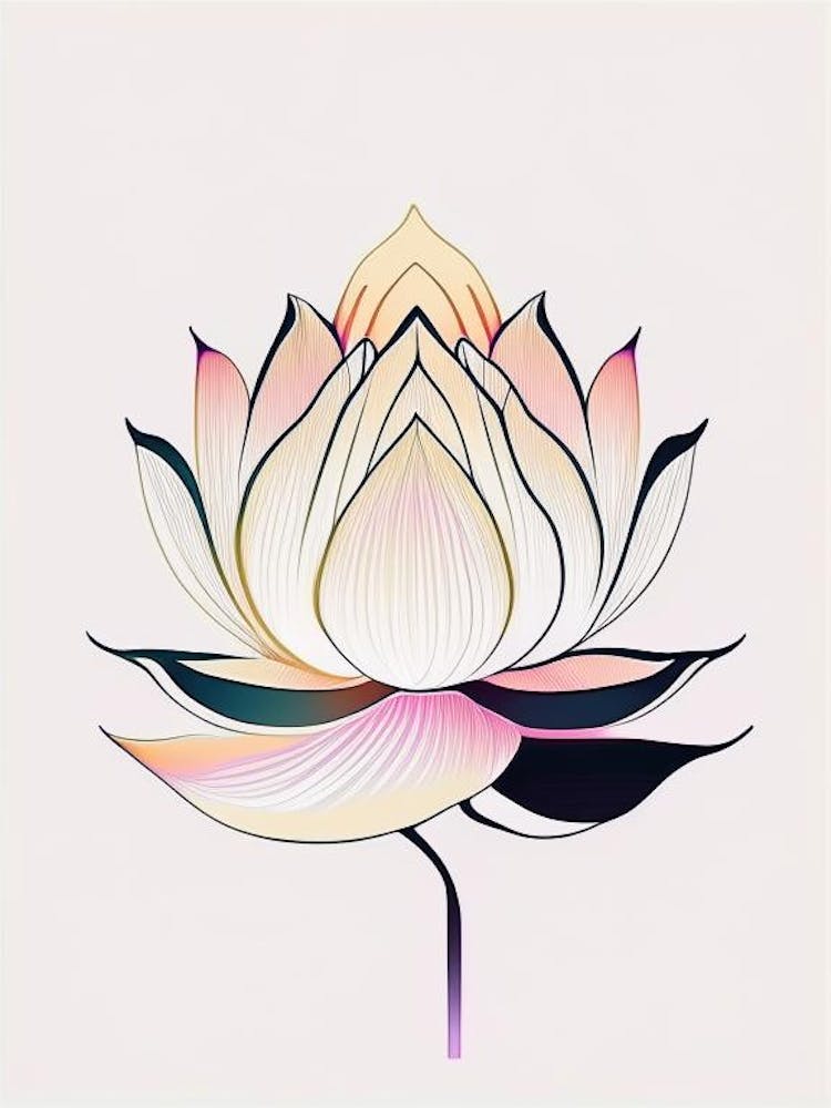 Lotus Flower, Buddhist Symbol Abstract Line Drawing 6