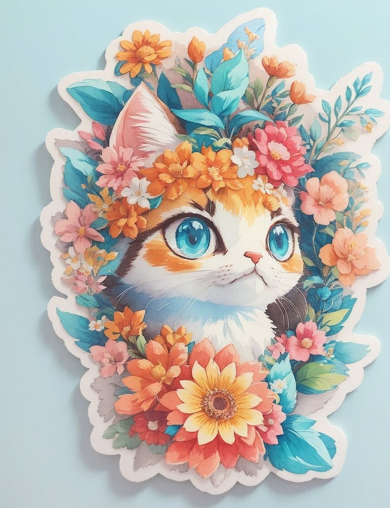 Sticker A Detailed Illustration A Print Of Vivid Cute Kitten