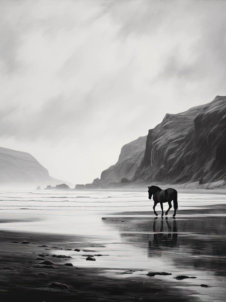 A Horse Oil Painting In Rhossili Bay, Wales Uk, Portrait 1