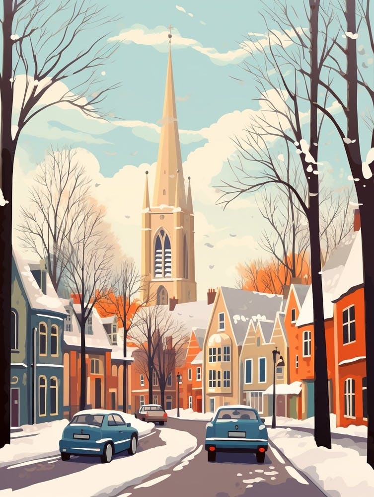 Vintage Winter Travel Illustration Southampton United Kingdom 3