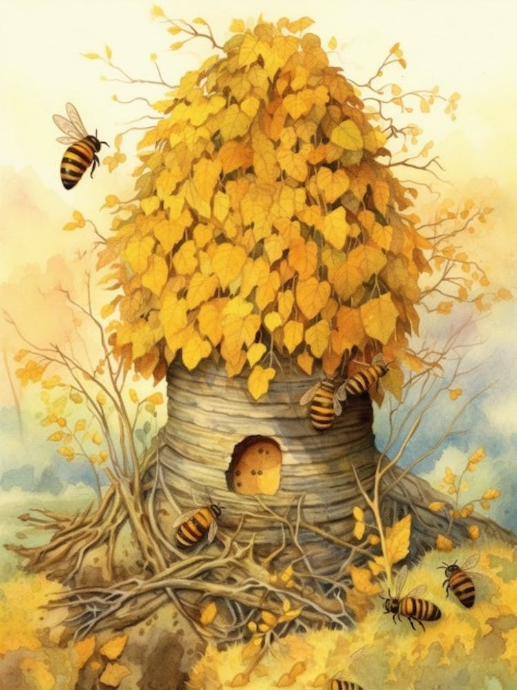 European Honey Bee Beehive Watercolour Illustration 4
