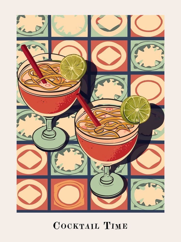 Cocktail Time Tile Watercolour Poster 3