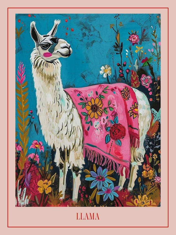 Florale Tiermalerei Lama 1 Poster