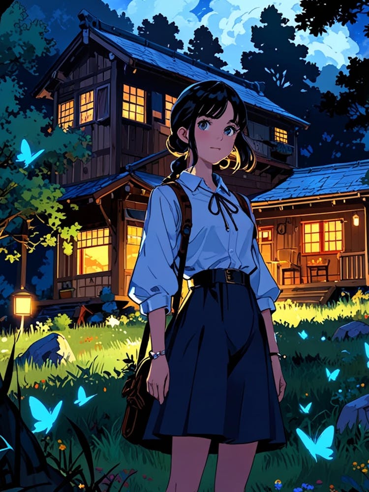 Anime Girl In Front Of A House