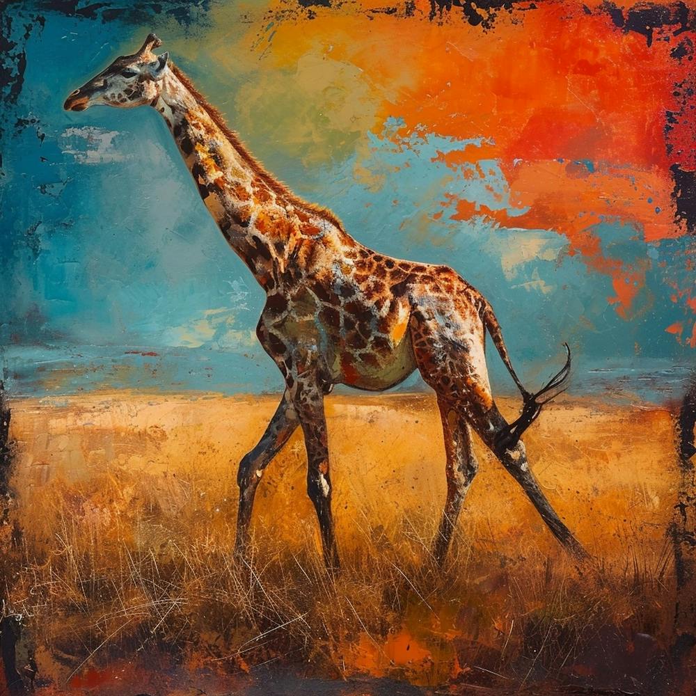 Warm Tones Of Giraffe Walking Through The Grass 1