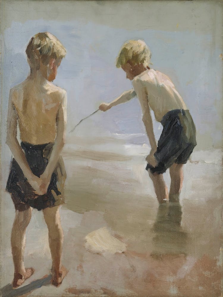 Two Boys Playing On The Beach